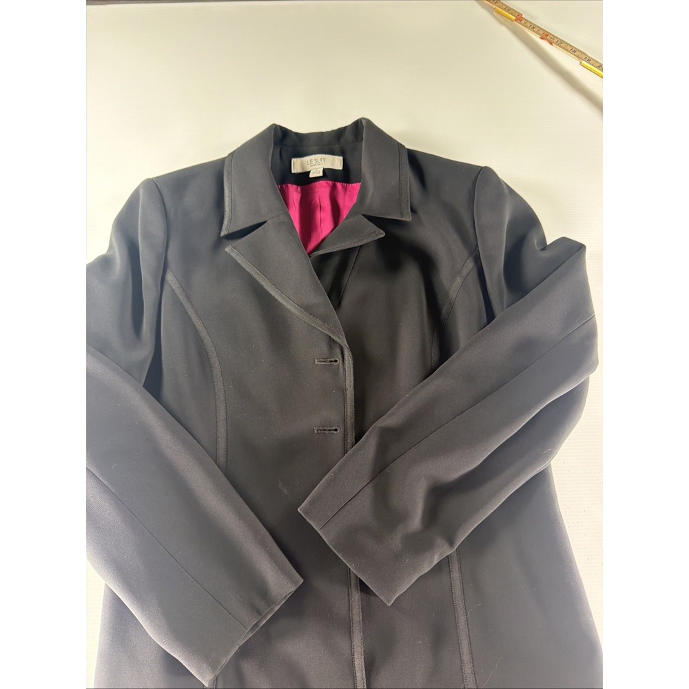 Le Suit Essentials Women's Black Blazer Jacket Size 10 Fuchsia Lining